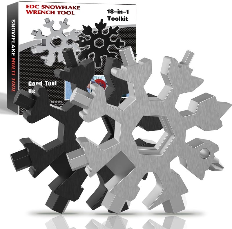 FODARSAI Stocking Stuffers for Men, 18-in-1 Snowflake Multi Tool, Cool Camping Tool Gadgets for Men, Unique Gifts for Dad, Husband, Boyfriend (Silver+Black) - Image 1